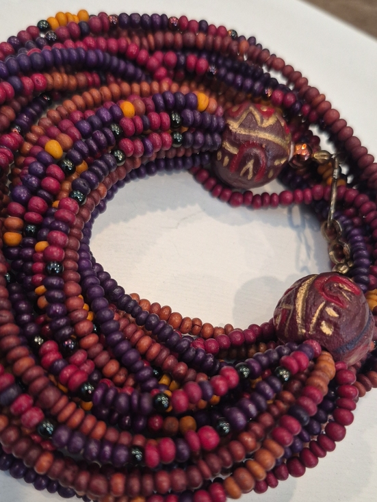 None Jewelry - Vtg Multistrand Multicolored Seed Bead Necklace, Hook Closure